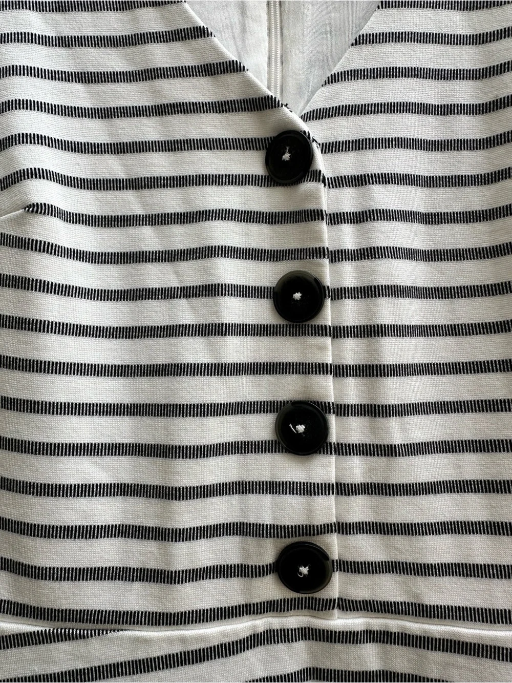 LOFT White and Gray Striped V-Neck Mini Dress